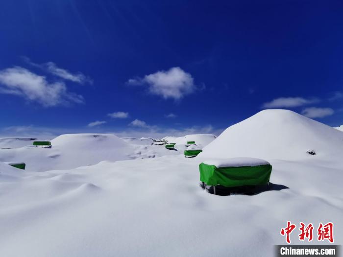 雪后的LHAASO一處探測(cè)器陣列。　中科院高能所 供圖