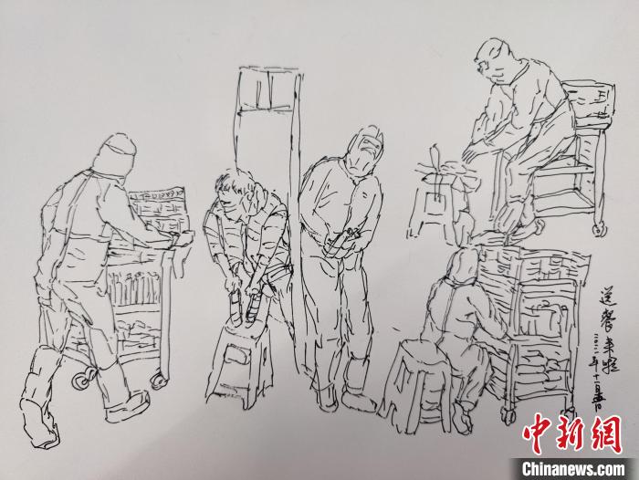 秦樹林創(chuàng)作的《隔離畫記》?！〕啥茧p流區(qū)融媒體中心供圖