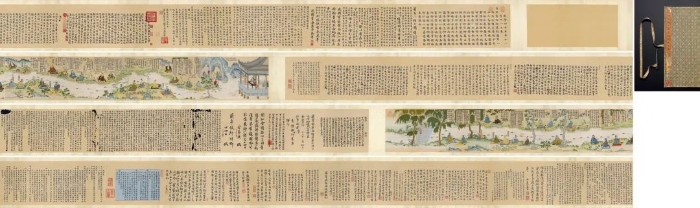 清乾隆 欽定補(bǔ)刻端石蘭亭圖帖緙絲全卷長1714.5×31.6cm成交價(jià)：2.415億元（最貴緙絲）