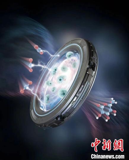 通過電化學(xué)耦合生物發(fā)酵實(shí)現(xiàn)將二氧化碳和水轉(zhuǎn)化為長(zhǎng)鏈產(chǎn)品的示意圖?！⊙芯繄F(tuán)隊(duì) 供圖