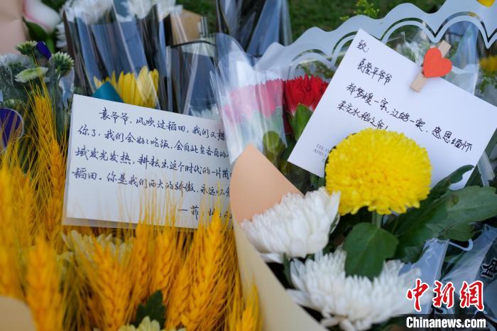 5月22日，在西南大學(xué)校園內(nèi)的袁隆平雕像前的花束中，學(xué)生們的留言?！『闻罾?攝
