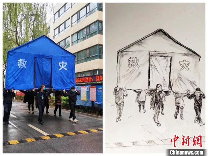 圖為工作人員移動一頂帳篷?！∏嗪Ｊ∽匀毁Y源廳 供圖
