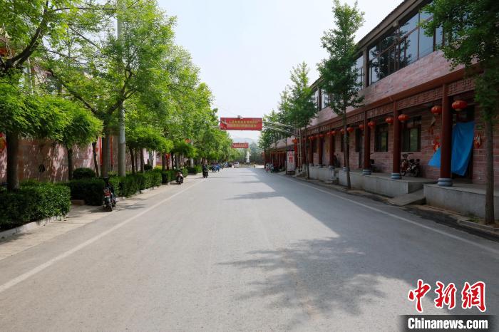 前南峪村干凈整潔、綠樹成蔭的街道，路兩側(cè)是村民住的二層樓房。　張鵬翔 攝