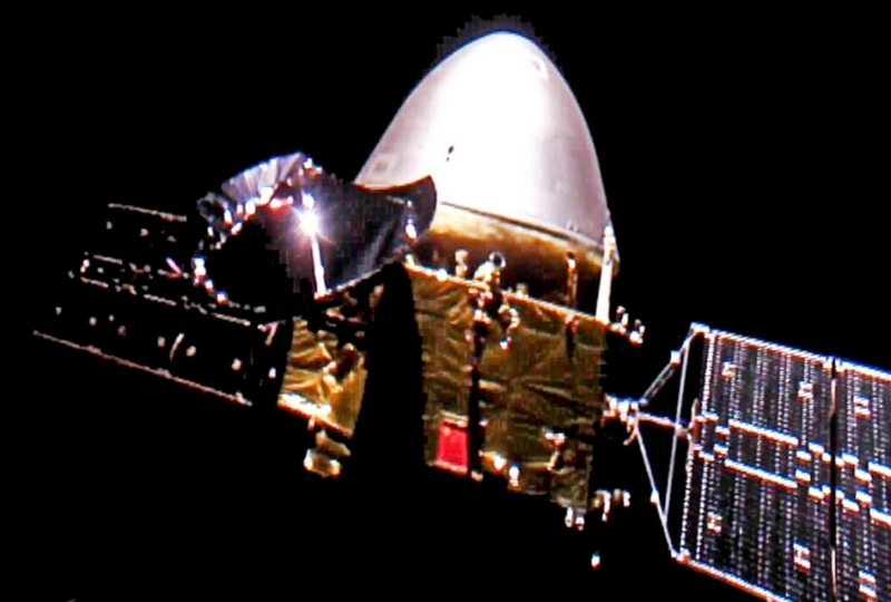 2020年10月1日，天問一號(hào)在宇宙深空中的飛行照片首次曝光。（圖源：中國航天科工）