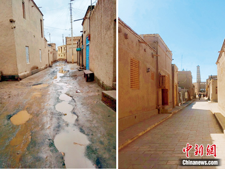 修復(fù)前后的民居建筑及周邊道路環(huán)境。許言 供圖