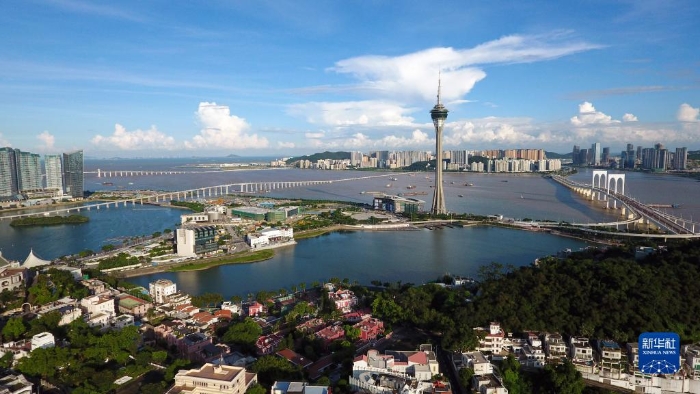 這是澳門西灣湖一帶景色（2019年7月1日攝，無人機照片）。新華社發(fā)（梁建華攝）