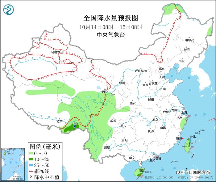 全國降水量預(yù)報圖(10月14日08時-15日08時)