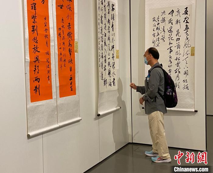 入場(chǎng)人士觀賞書(shū)法作品?！∥喝A都 攝