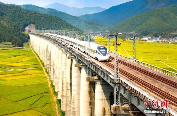 資料圖為動車組列車行駛在向蒲鐵路上。 <a target='_blank' href='/'>中新社</a>記者 王東明 攝