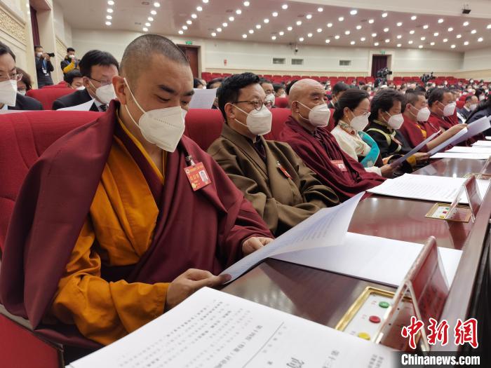 圖為政協(xié)委員參加青海省政協(xié)十三屆一次會議閉幕大會?！∑钤鲚?攝