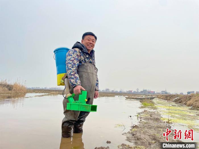 何新華在稻田查看情況，為春耕備耕做足準(zhǔn)備?！∷蚊?攝