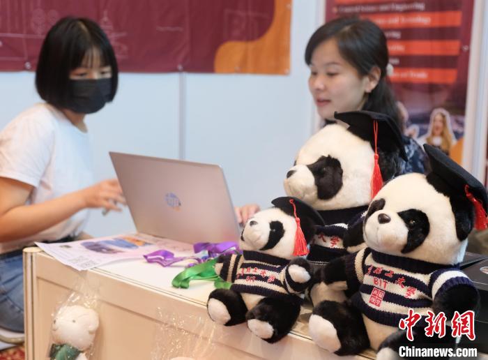 北京理工大學(xué)帶來(lái)可愛(ài)熊貓玩偶，頗為吸睛 陳悅 攝