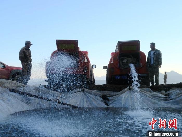 由當?shù)卮迕窠M成的民兵應急分隊將水送到海拔3700米的原始森林里，全力保障火場用水。　程雪力 攝