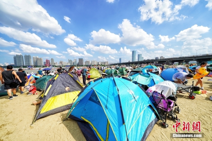 資料圖：哈爾濱市民們?cè)谒苫ń系纳碁┰?chǎng)里扎起帳篷。 <a target='_blank' href='/'>中新社</a>記者 孫漢侖 攝