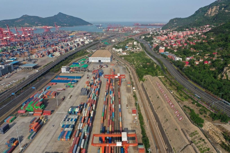 2023年5月9日拍攝的中哈（連云港）物流合作基地（無人機照片）。新華社記者 季春鵬 攝