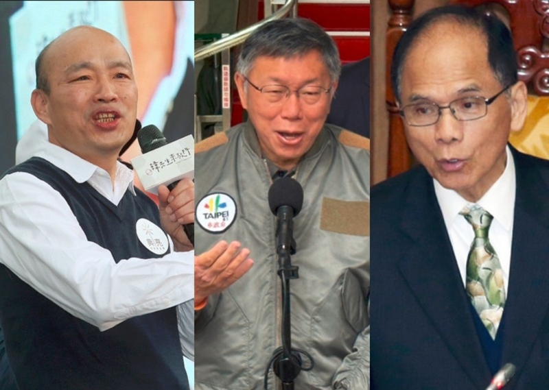 韓國瑜(左)、游錫堃(右)藍綠陣營爭立院龍頭，民眾黨主席柯文哲(中)的意向成為關(guān)鍵。（合成圖／示意圖／資料照）