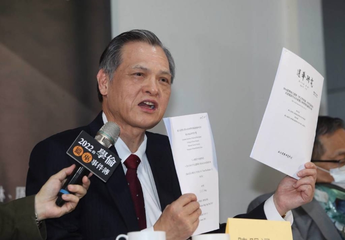 陳明通25日出席新書發(fā)表會，強調(diào)林智堅並未抄襲，臺大學倫會的判決是一場「世紀大冤案」。（中時資料照，劉宗龍攝）
