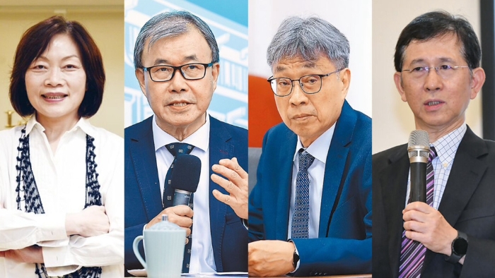 圖片由左至右分別為勞動部長何佩珊、教育部長鄭英耀、農業(yè)部長陳駿季以及數發(fā)部長黃彥男