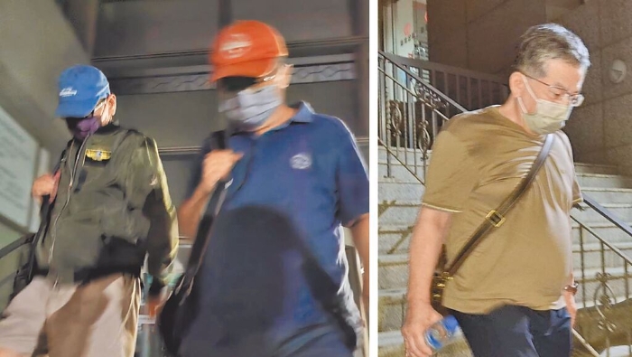 臺南地檢偵辦臺綠弊案聲押失敗，臺鹽綠能前董事長陳啟昱（中）與前總經(jīng)理蘇坤煌（左），以及其他被告（右）步出臺南地院