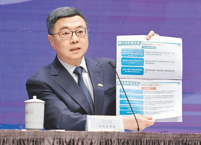 圖為臺當局行政機構(gòu)負責人卓榮泰23日舉行“2025年度臺當局總預(yù)算相關(guān)說明”記者會